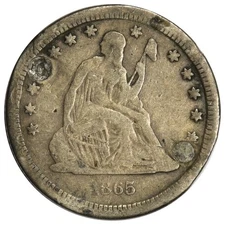 1865-S SEATED LIBERTY QUARTER ~ VG PLUGGED