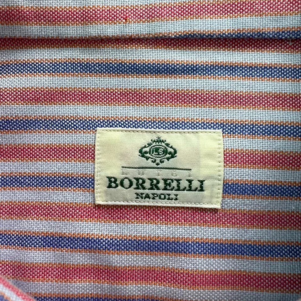 LUIGI BORRELLI NOPOLI Dress Shirt Mens Size 16/41 Striped Red Blue Collar Italy - Image 4 of 4