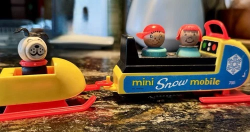 Vintage 1971 Little People Mini Snowmobile #705 Original Wood Figures