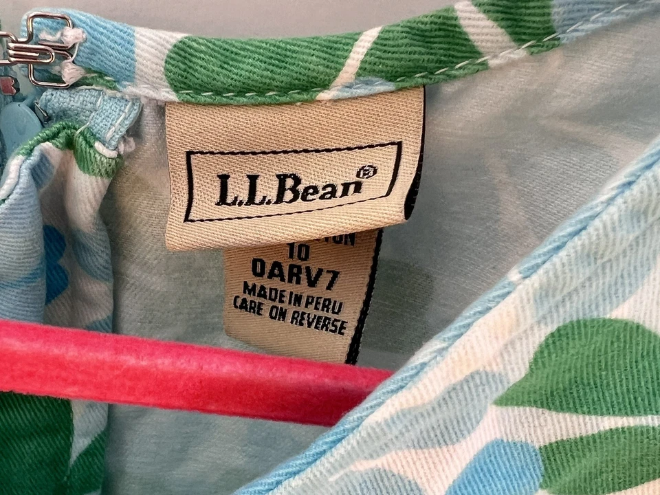 LL Bean Vintage 90s Girls Blue Floral Cotton Dress Jumper Size 10 Made in Peru - Image 4 of 4