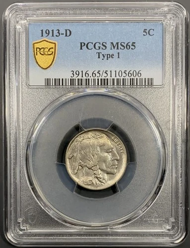 1913-D Type 1 PCGS MS65 Buffalo Nickel 5c - Gem Original