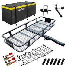500lb Folding Trailer Hitch Mount Cargo Carrier Basket Rear Luggage Rack Camping