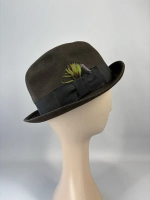 Mayfair Fedora Vitro Felt Protection Dark Brown Feathers Size 6 3/4 Vintage - Image 1 of 4