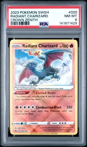 2023 POKEMON SWORD & SHIELD CROWN ZENITH #020 RADIANT CHARIZARD PSA 8