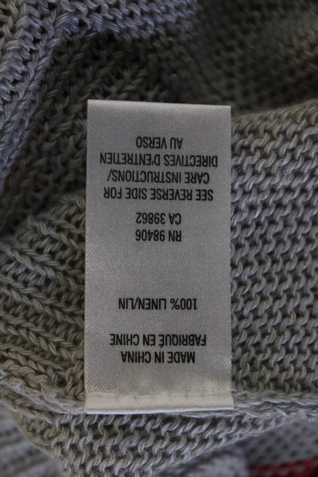 Theory Womens Linen Short Sleeve Round Neck Knitted Striped Sweater Gray Size S - Image 4 of 4