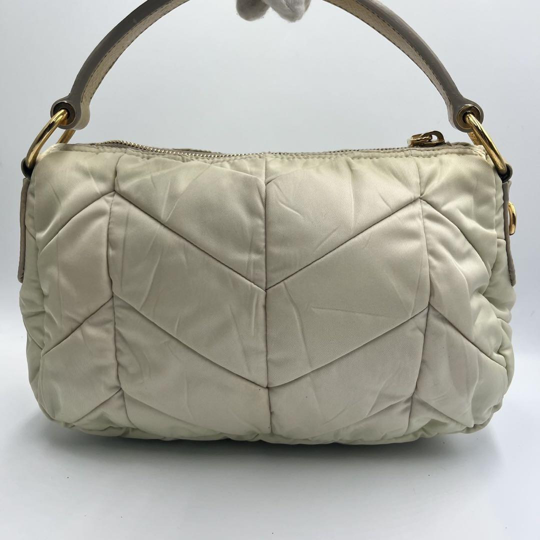 PRADA Nylon Quilted Shoulder Bag Handbag Auth White Medium