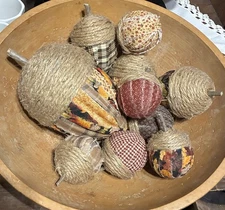 10 Handmade Prim Fall Acorn Bowl Fillers Ornies Orange, Black, Brown, Mustard