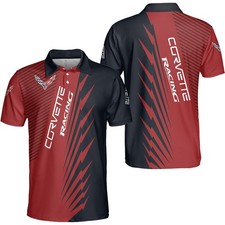NEW Custom Name Men's Corvette C8 Logo Racing Red Black Polo All Size S-5XL