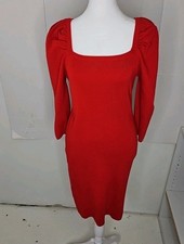 Lily Rose Sweater Body Con Dress Women's Red Sz Large Puffy Sleeves Long NWT'S