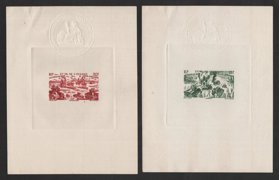 FRANCE DE L'OCEANIE POLYNESIA 1946 SIX LARGE SUNKEN DIE PROOFS W/ EMBOSSED SEALS - Image 2 of 3