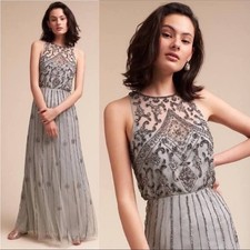 BHLDN Amada Beaded Sequin Maxi Gown NWT   10 Blue Grey Anthropologie MOB Wedding