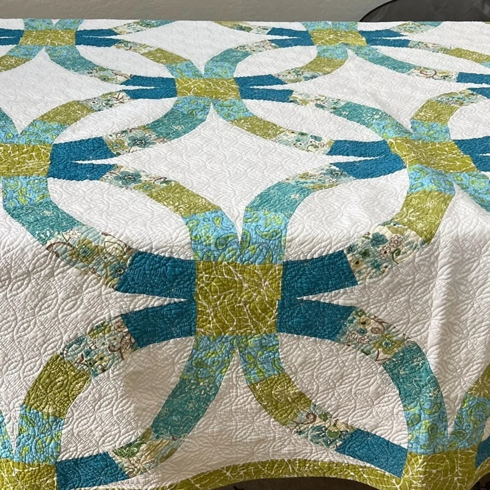 Anillo de boda doble JCP Home Quilt Queen 80 x 80 verde azul 100 % algodón Foto 3 de 4