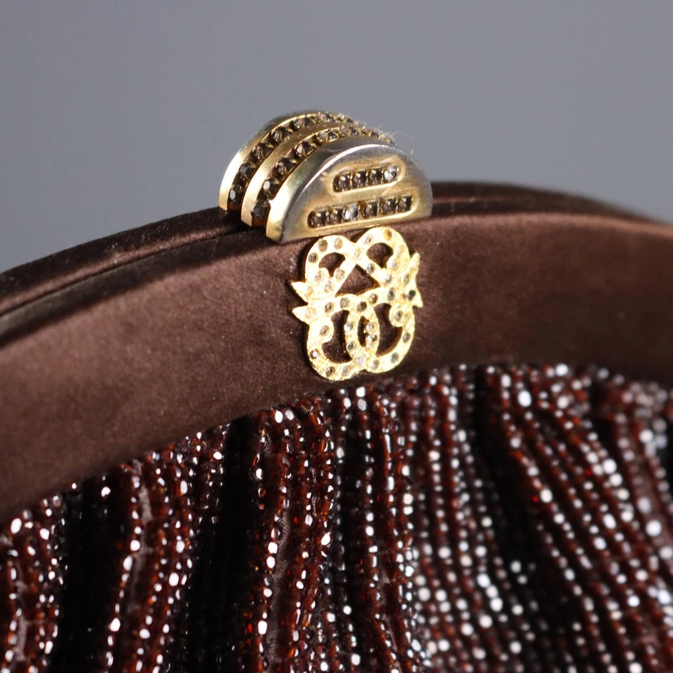 Bolso Pirovano Vintage Cuentas Satinadas Metal Dorado Italia Años 60 Original Foto 3 de 4