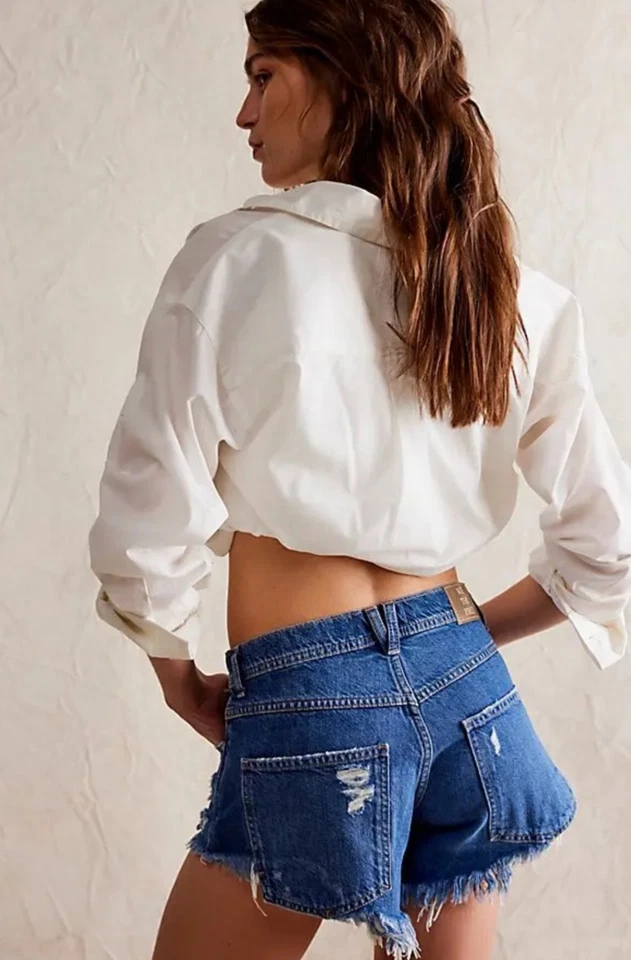 FREE PEOPLE We The Free - Westwood Hi-Low Shorts Hide Tide Blue Size 31 - Image 2 of 4