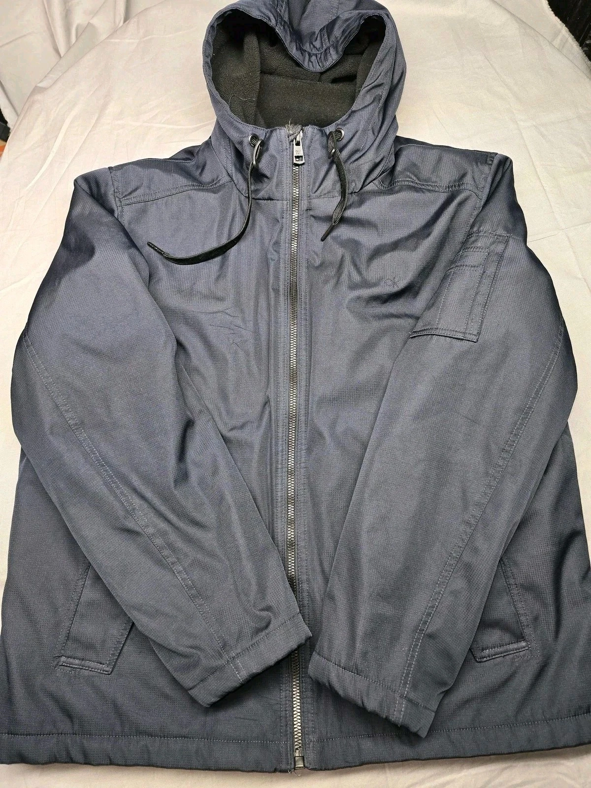 Calvin Klein Jacket Mens XL Blue Quilted Hooded Full Zip Winter Parka Coat Warm