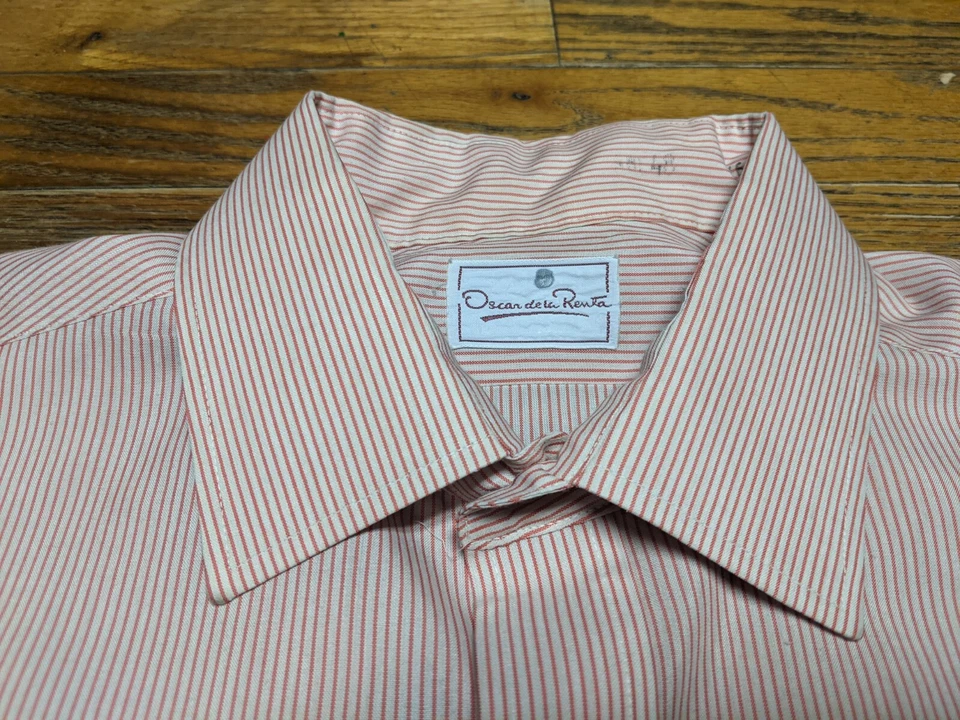 Camisa de Vestir OSCAR DE LA RENTA Crema Naranja Rayas Abotonadas Manga Larga 16 De Colección Foto 3 de 4