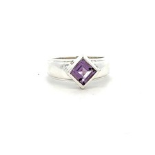 Sterling Silver Square Shaped Amethyst Ring Stone 7 x7mm 