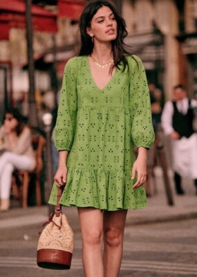 green dress with dots Rouje - JULIA dress - Polka‐dot fluid jersey buttoned dress - Green