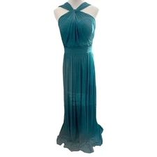Alfred Sung Women's Size 12 Long Maxi Formal Dress Greek Neck Teal Laguna NWT