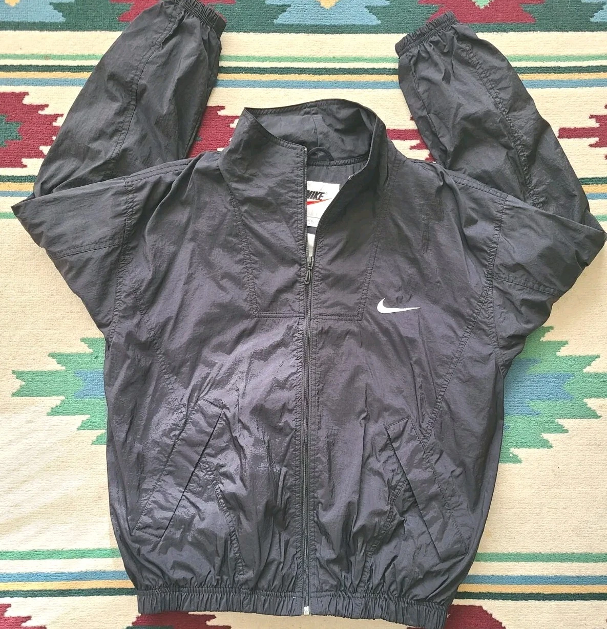 Vintage Nike Jacket Womens Large 12-14 Black Windbreaker Full Zip Lined