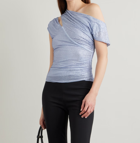 Self-Portrait One Shoulder Asymmetric crystal Mesh Top UK10 US 6