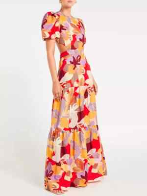 Kleid Kleid Elegant Lang Elegant Bunt Boho Chic Slim Ärmel 46061