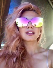 Cat Eye Rounded Rimless Color Mirror Reflective Lenses Sharp Edges Sunglasses