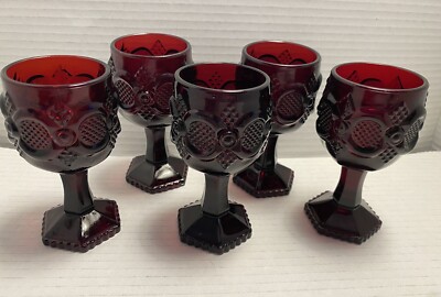Vintage Avon 1876 Cape Cod Ruby Red Small Wine Glasses 4.5  Set of 5 Excellent
