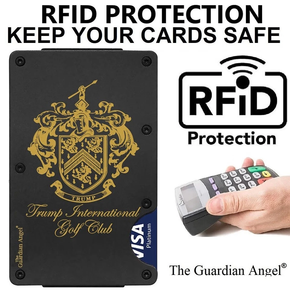 Cartera con bloqueo RFID Trump Club de Golf Negra Titanio Fibra de Carbono para Hombres Mujeres Foto 2 de 4