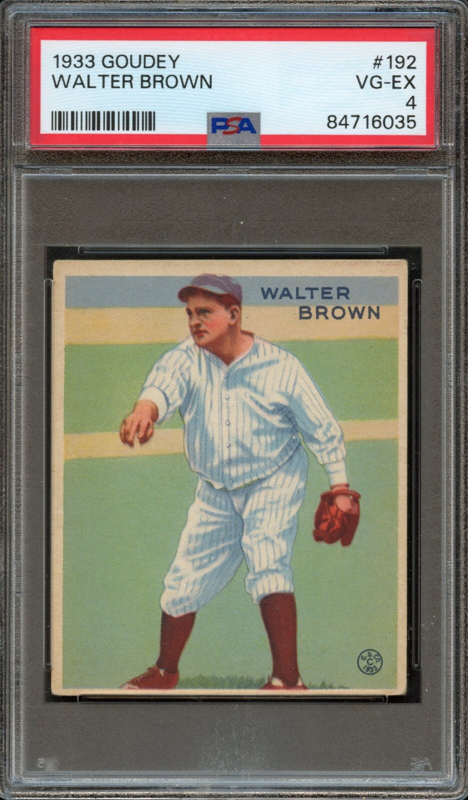 BB - 1933 Goudey - #192 - Walter Brown - PSA 4 - VG-EX