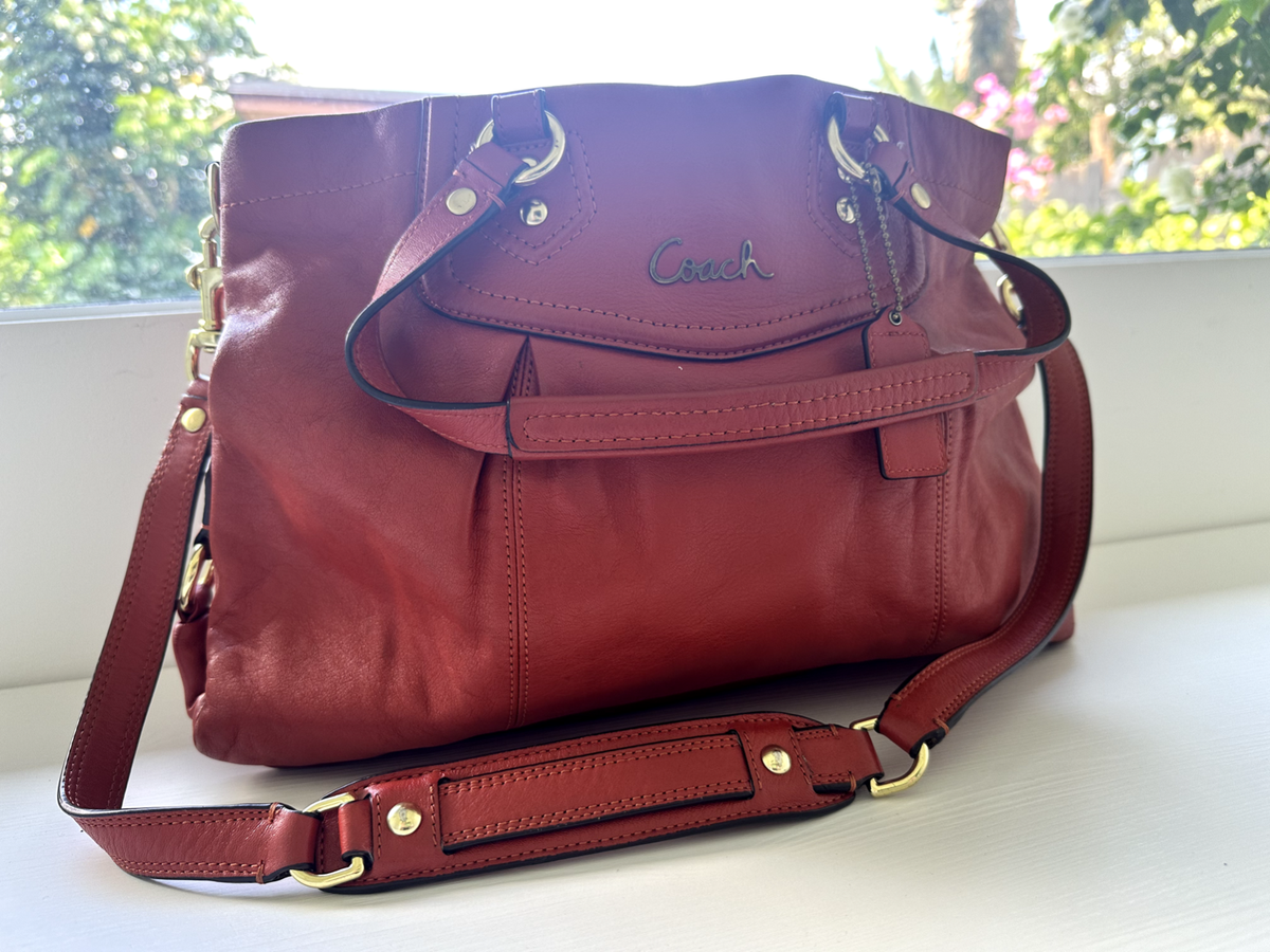 Coach F19243 Ashley Orange Coral Large Leather Satchel Handbag 