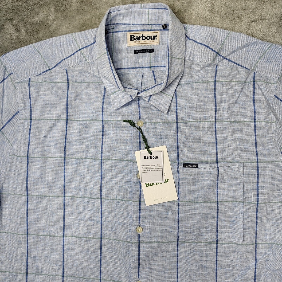 Barbour Shirt Swaledale Mens Medium Blue Summer Shirt Check S/S