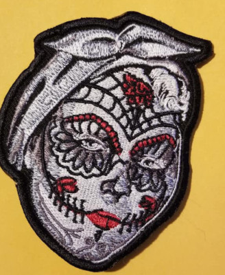 small Sugar Skull Embroidered Patch approx 2.5x3''