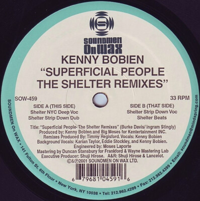 Kenny Bobien - Superficial People (The Shelter Remixes) / VG+ / 12''''