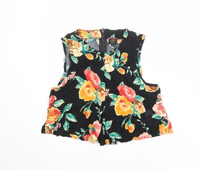POP Cropped-Bluse Damen schwarz Blumen Viskosemischung Größe S U-Boot-Ausschnitt