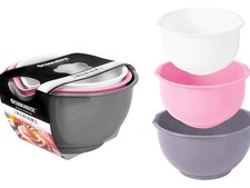 3 Piece Mixing Bowl Set Non Slip Baking Cooking Food Preparation Pink Grey White