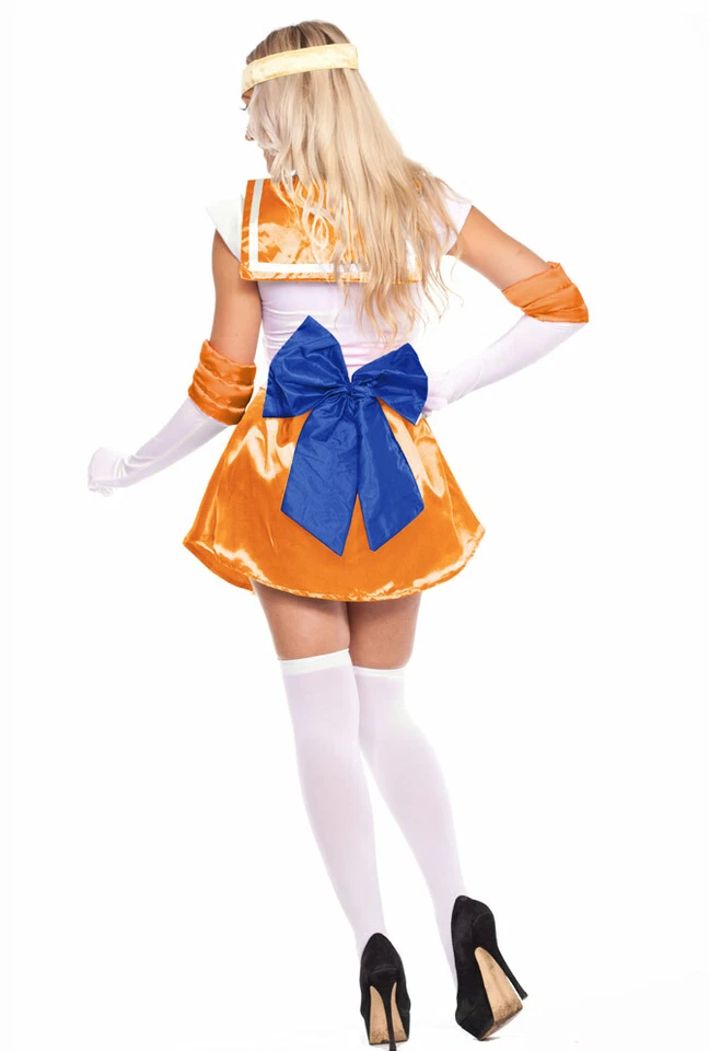 Damas Sailor Moon Venus Disfraz Naranja Juegos con disfraces Anime Japonés Vestido Elegante Foto 3 de 4