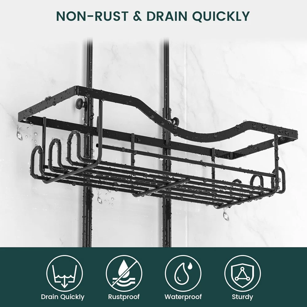 Shower Caddy Hanging Adjustable Shower Caddy, Rustproof Extended Length Shower C