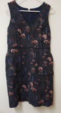 Women's Ann Taylor Navy Blue Metallic Floral Embroidered Sheath Dress - Size 6