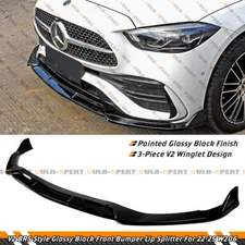 For 22-25 Mercedes Benz W206 C300 C43 AMG V2 B Style Gloss Blk Front Bumper Lip