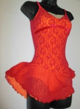 DANCE Skate dress Camisole Lace Overlay double layer skirt Red Flo Orange Pet. A