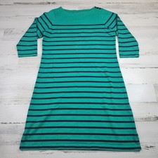 L.L.Bean Shirt Dress Womens Medium Green Blue Long 3/4 Sleeve Cotton