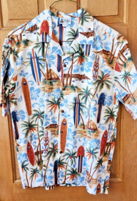Aloha Republic Mens Hawaiian XL Shirt Surfboards Volcano Palms Short Sleeve USA