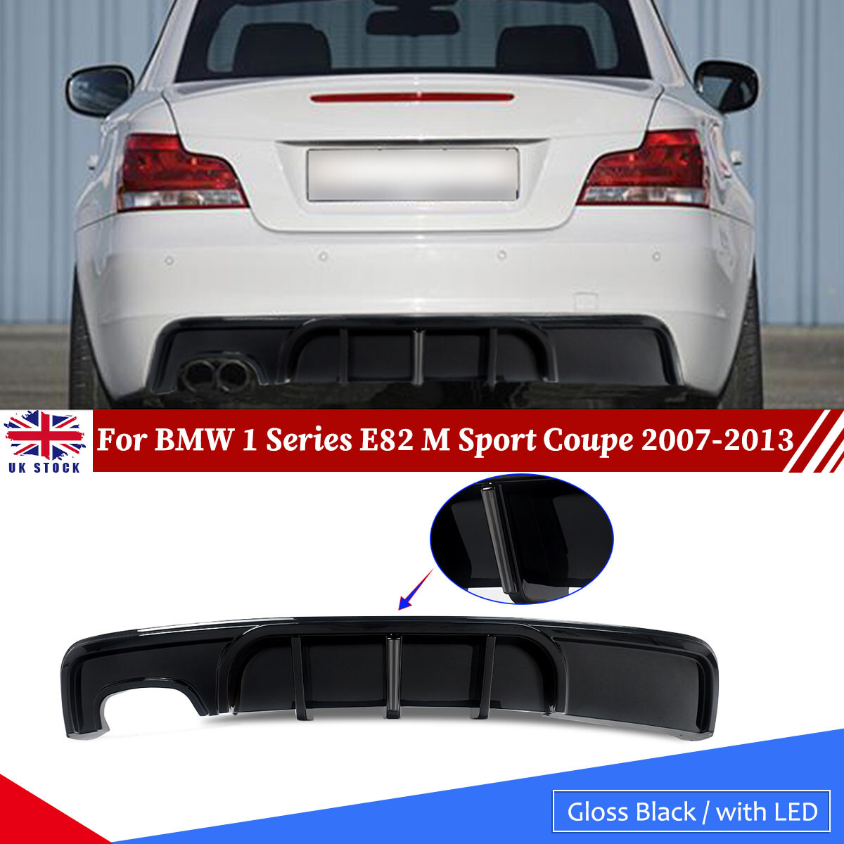 Gloss Black Rear Bumper Diffuser W/LED For BMW 1 Series E82 Coupe 07-13 MP Style