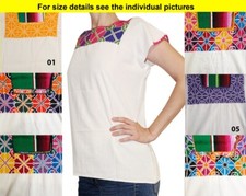 Authentic Handmade embroidered Mexican blouse Stretch Cross Stitch 2