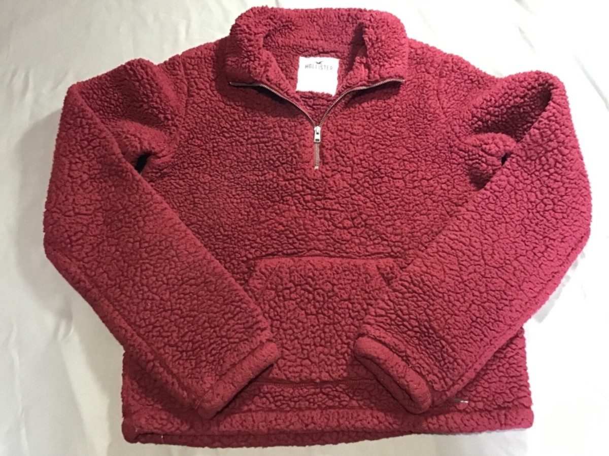 Womens juniors Hollister Sherpa pullover 1/4 zip top Small burgandy EUC