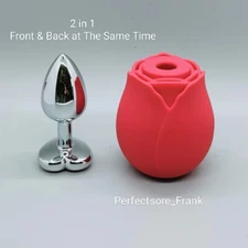Women Rose Sucking Vibrator Clit G-spot Massage & Heart Anal Butt Plug Sex Toy