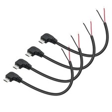 4Pcs Right Angle Micro USB to 2Pin Bare Wire Open End Wire 30cm/11in, 90 Degr...