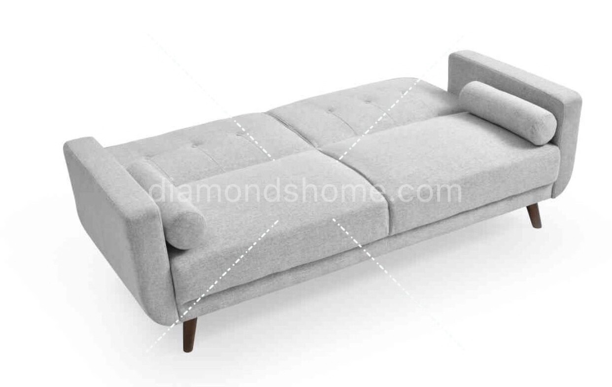 Grey Color 3 Seater Sofa Bed Polyester Upholstery Rubberwood Legs