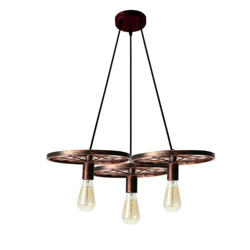 Vintage 3 Way Wheel Ceiling Light Industrial Hanging Pendant Lights for Cafe Bar - Picture 23 of 33